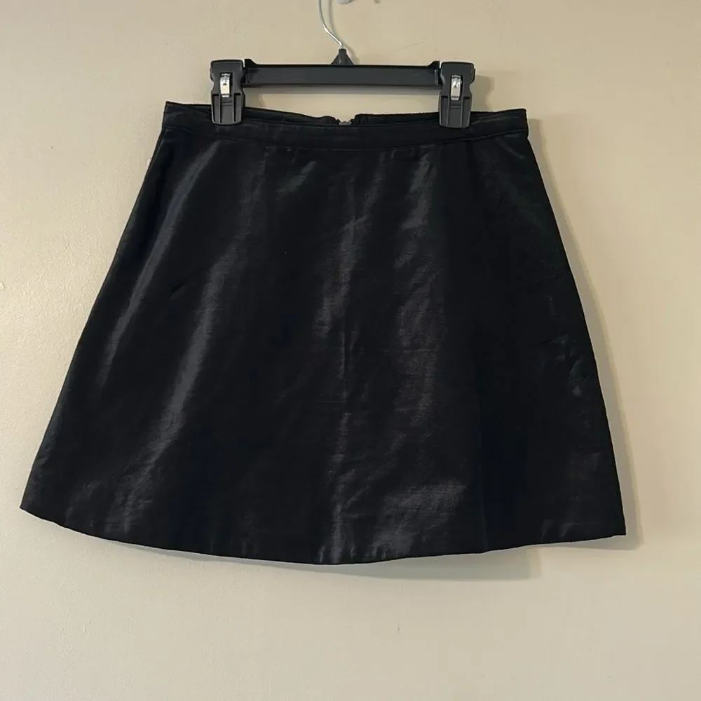 Free People Black Funkytown Velvet Mini Front Zipper A-line Skater Skirt Size 4